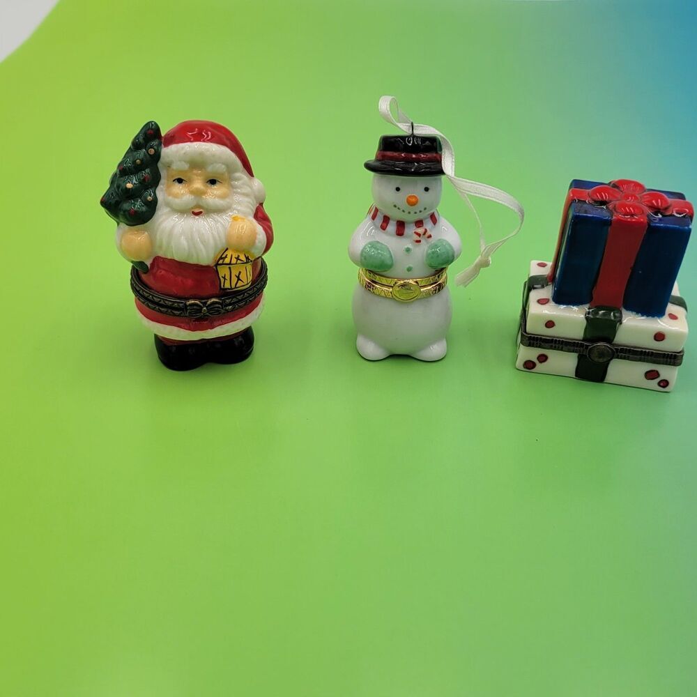 Lot of Two Hinged Trinket Boxes Christmas  1 Hallmark Ornament Hinged